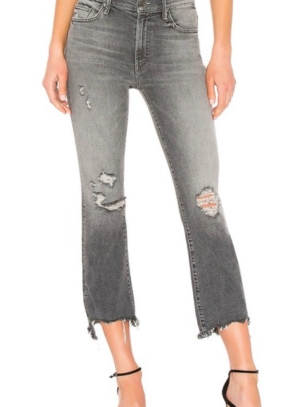 MOTHER Grey (Scene of the Crime) Distressed Stretch Jeans. “The Insider Crop”